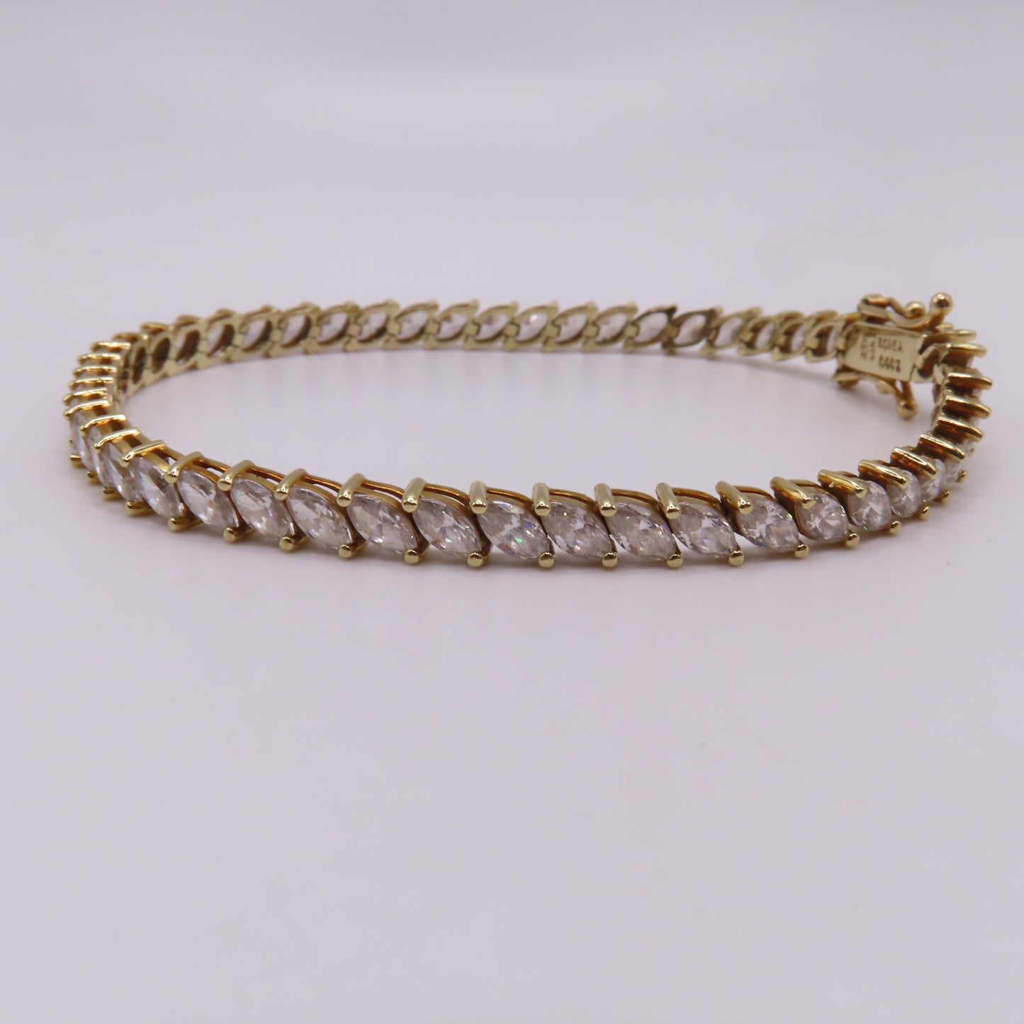 14K Yellow Gold Marquise Cut CZ Prong Set Tennis Bracelet 6.5" 8.6g