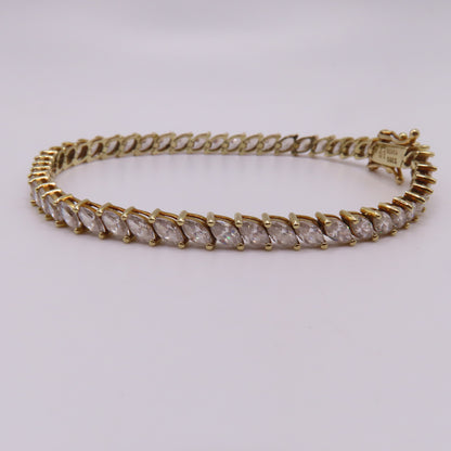 14K Yellow Gold Marquise Cut CZ Prong Set Tennis Bracelet 6.5" 8.6g