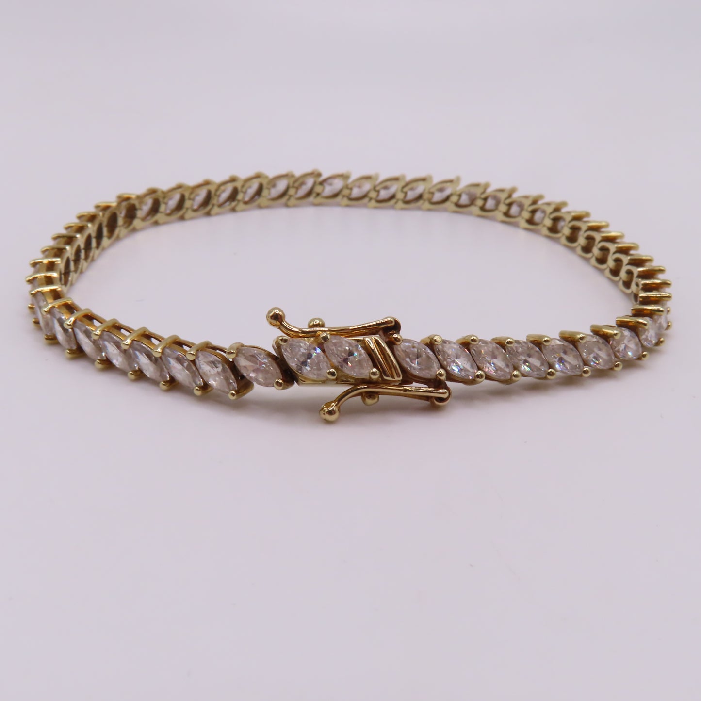 14K Yellow Gold Marquise Cut CZ Prong Set Tennis Bracelet 6.5" 8.6g