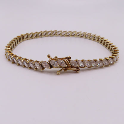 14K Yellow Gold Marquise Cut CZ Prong Set Tennis Bracelet 6.5" 8.6g