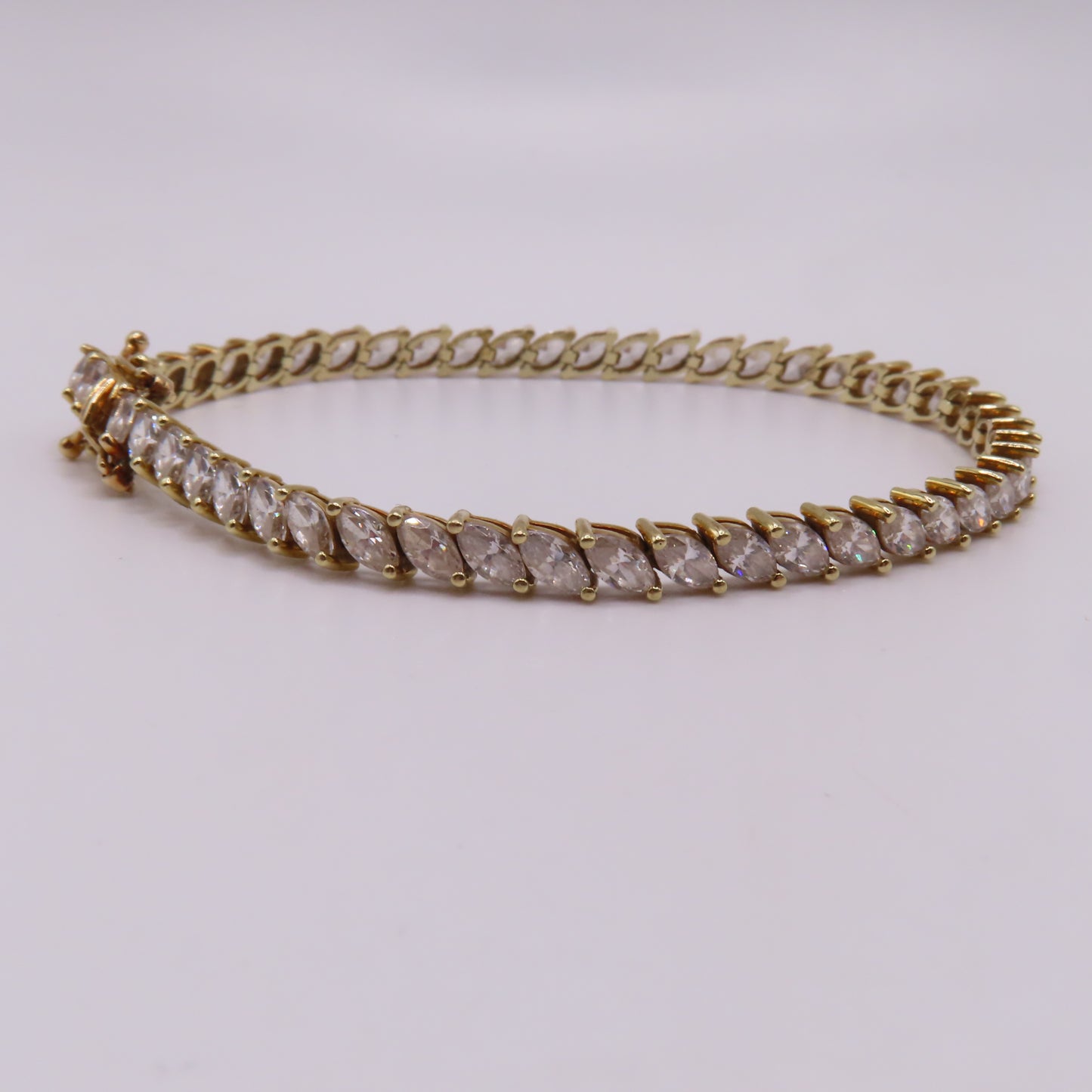 14K Yellow Gold Marquise Cut CZ Prong Set Tennis Bracelet 6.5" 8.6g