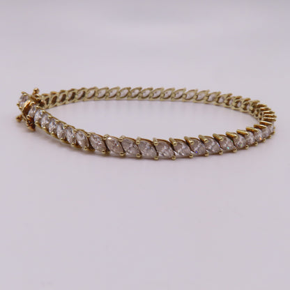 14K Yellow Gold Marquise Cut CZ Prong Set Tennis Bracelet 6.5" 8.6g