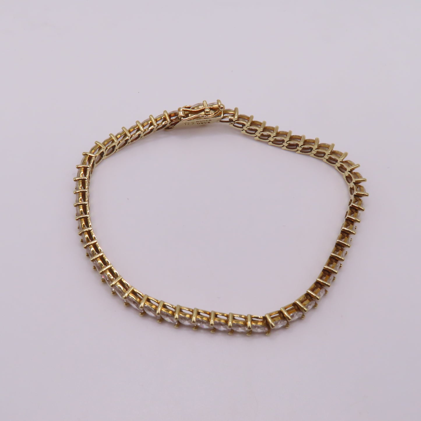 14K Yellow Gold Marquise Cut CZ Prong Set Tennis Bracelet 6.5" 8.6g