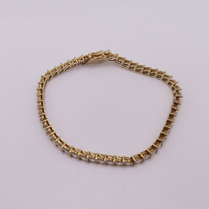 14K Yellow Gold Marquise Cut CZ Prong Set Tennis Bracelet 6.5" 8.6g
