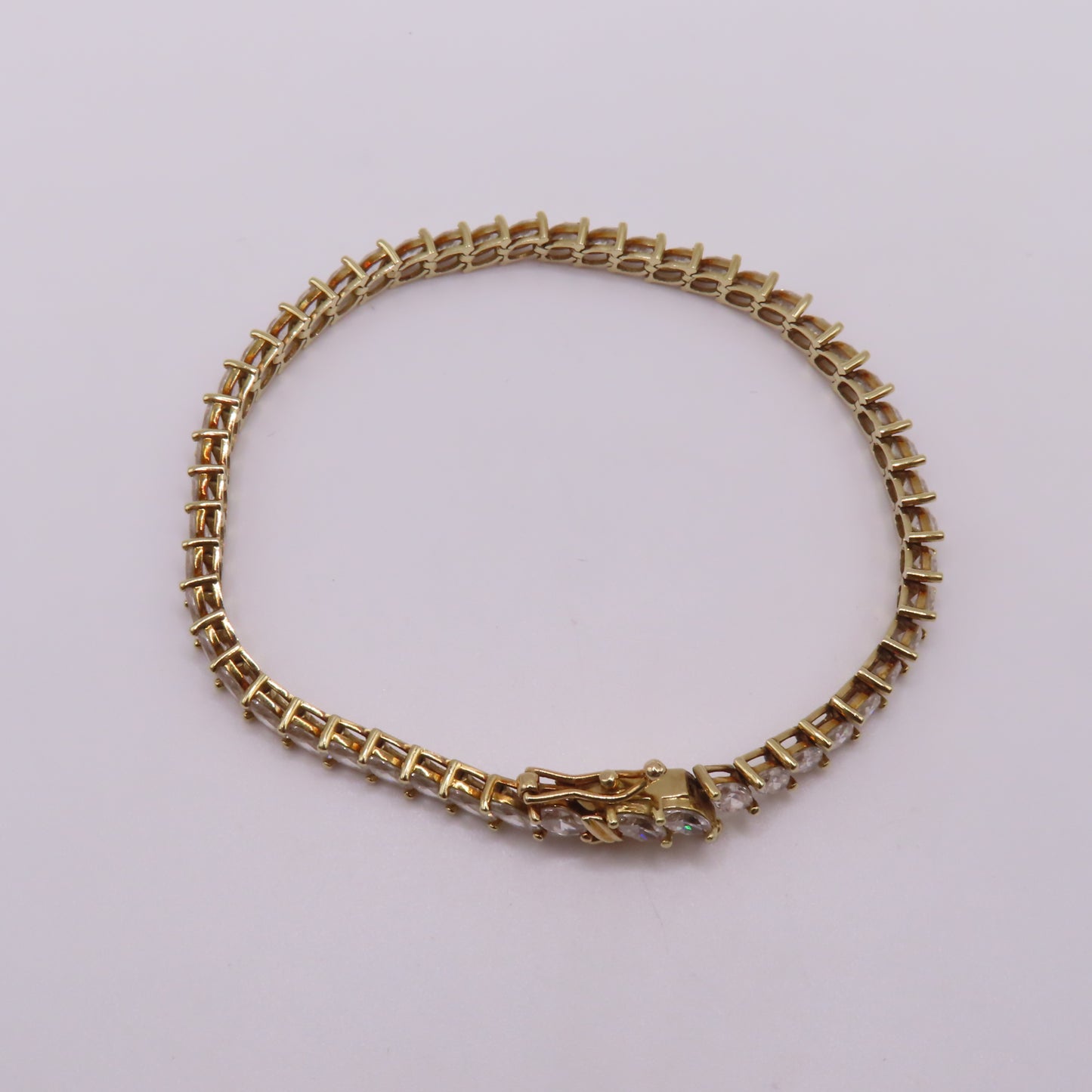 14K Yellow Gold Marquise Cut CZ Prong Set Tennis Bracelet 6.5" 8.6g