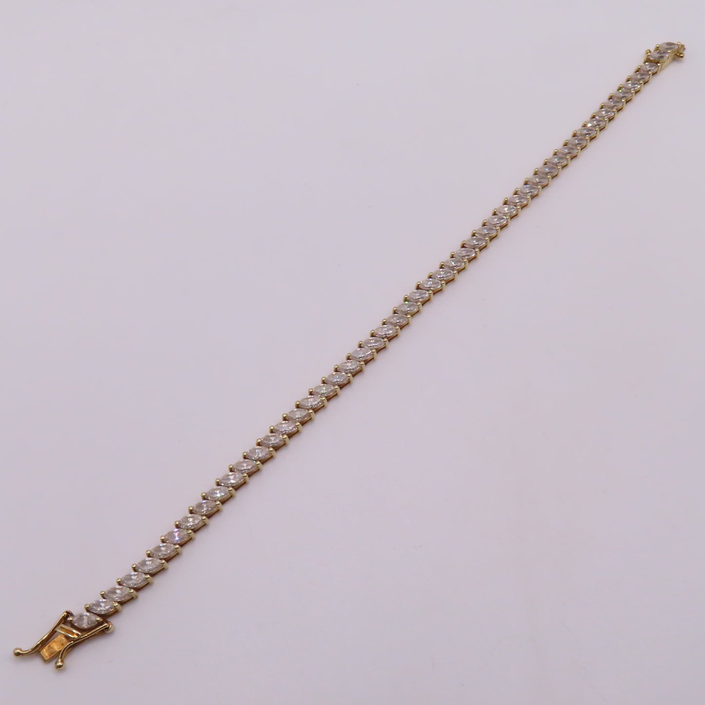 14K Yellow Gold Marquise Cut CZ Prong Set Tennis Bracelet 6.5" 8.6g