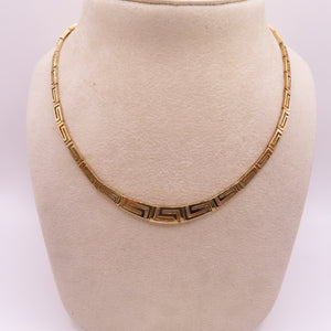 14K Yellow Gold Graduated Greek Key Link Panel Necklace Geometric 16" 13.3g