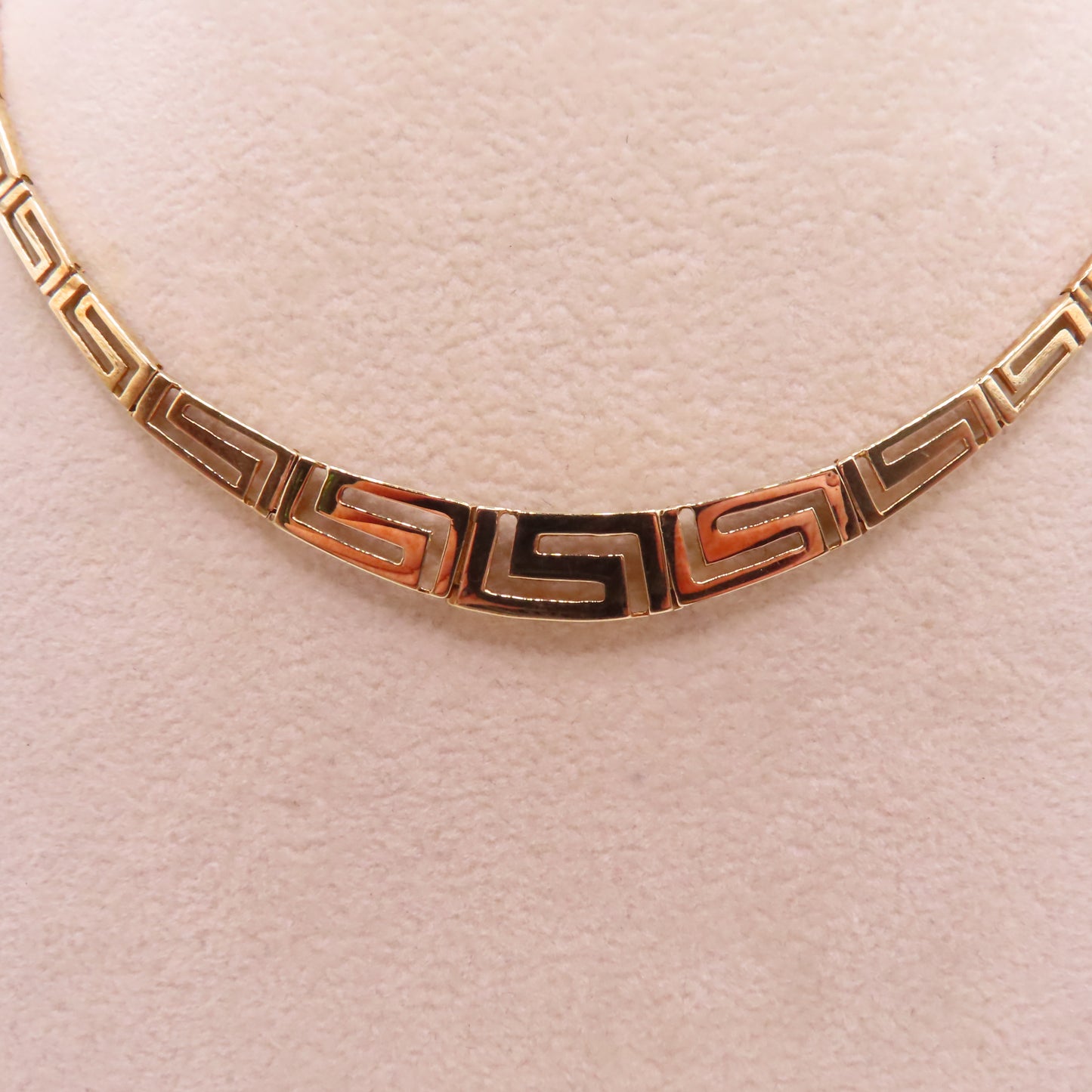 14K Yellow Gold Graduated Greek Key Link Panel Necklace Geometric 16" 13.3g
