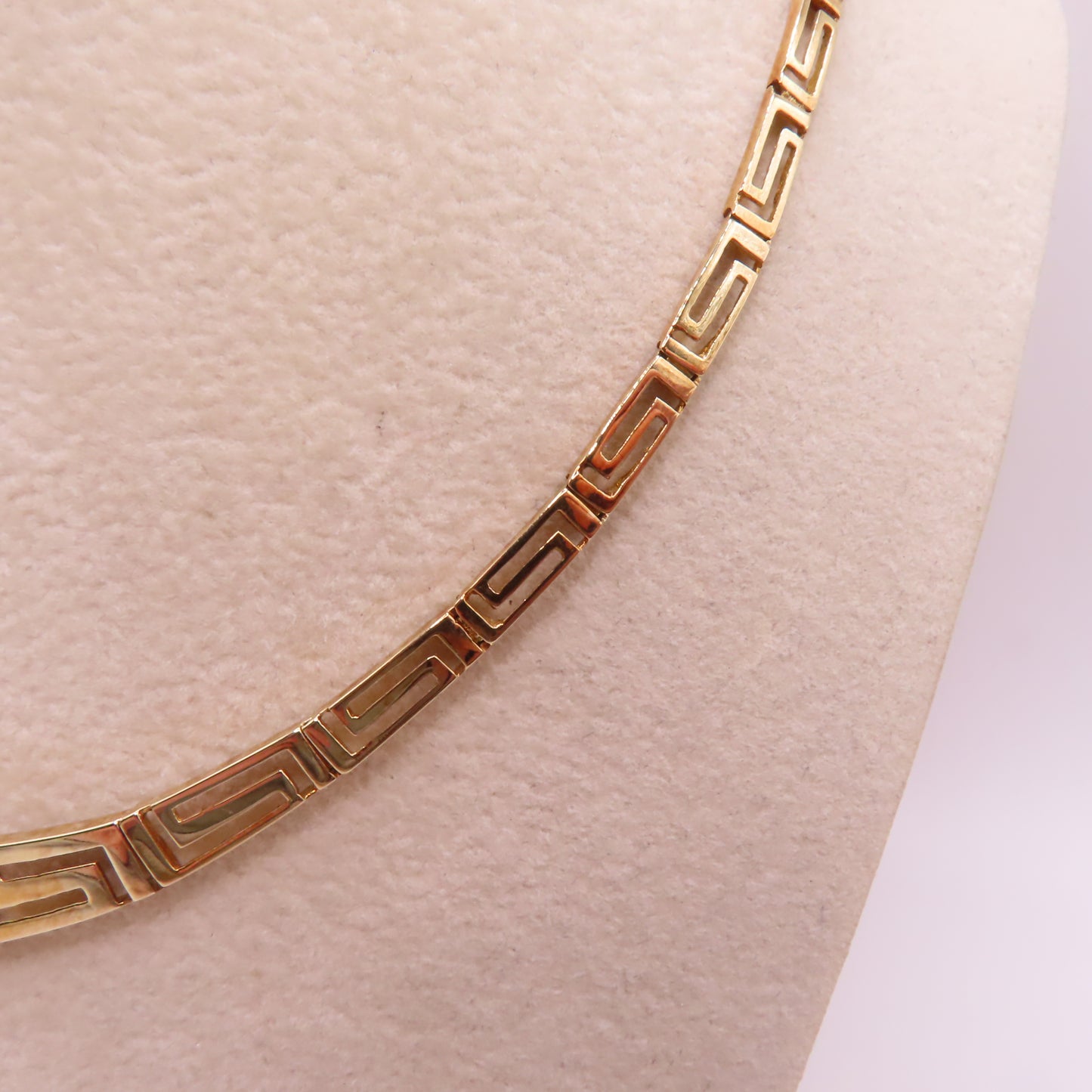 14K Yellow Gold Graduated Greek Key Link Panel Necklace Geometric 16" 13.3g