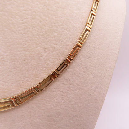 14K Yellow Gold Graduated Greek Key Link Panel Necklace Geometric 16" 13.3g
