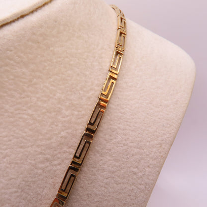 14K Yellow Gold Graduated Greek Key Link Panel Necklace Geometric 16" 13.3g