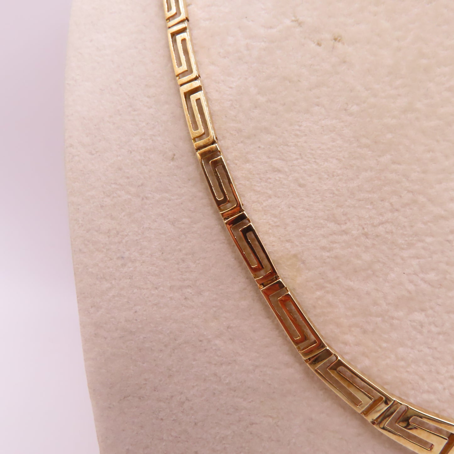 14K Yellow Gold Graduated Greek Key Link Panel Necklace Geometric 16" 13.3g