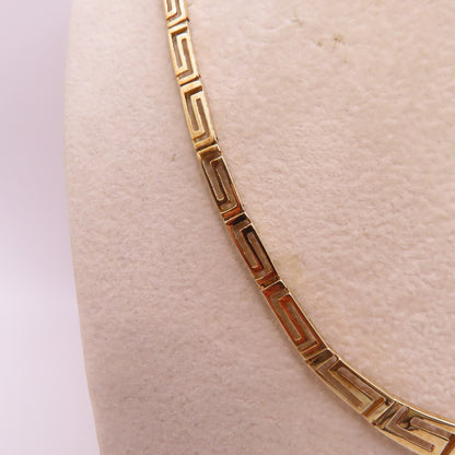14K Yellow Gold Graduated Greek Key Link Panel Necklace Geometric 16" 13.3g