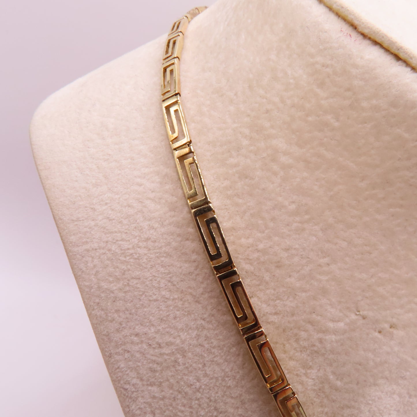 14K Yellow Gold Graduated Greek Key Link Panel Necklace Geometric 16" 13.3g