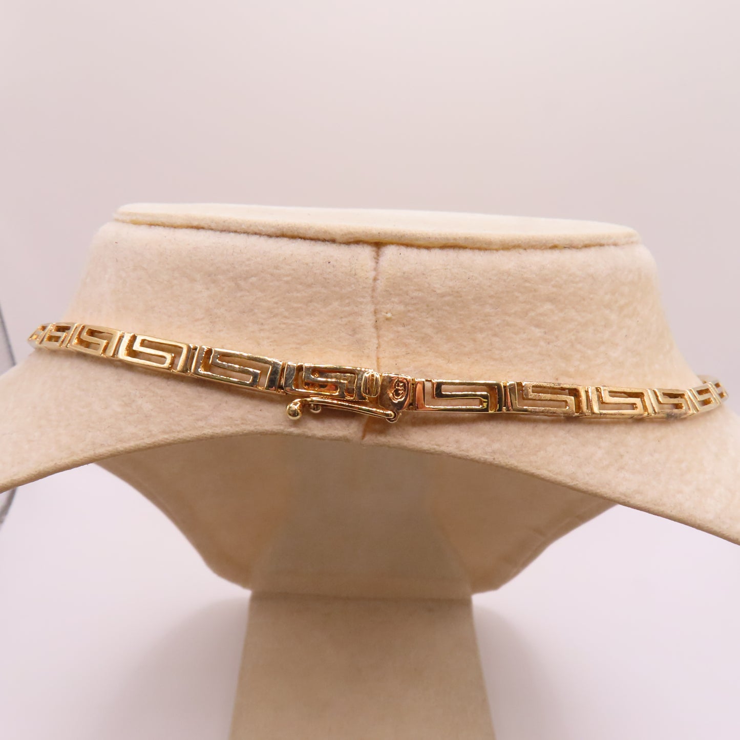 14K Yellow Gold Graduated Greek Key Link Panel Necklace Geometric 16" 13.3g