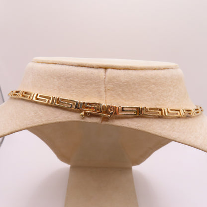 14K Yellow Gold Graduated Greek Key Link Panel Necklace Geometric 16" 13.3g