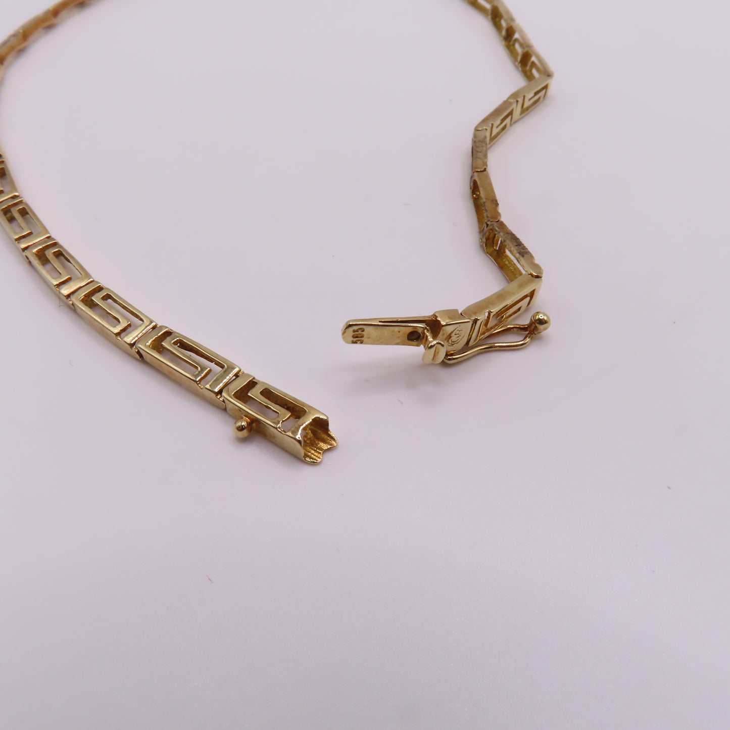 14K Yellow Gold Graduated Greek Key Link Panel Necklace Geometric 16" 13.3g