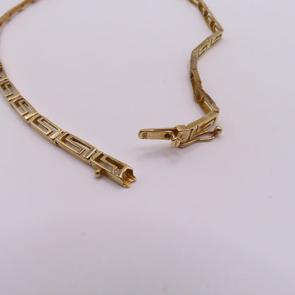 14K Yellow Gold Graduated Greek Key Link Panel Necklace Geometric 16" 13.3g