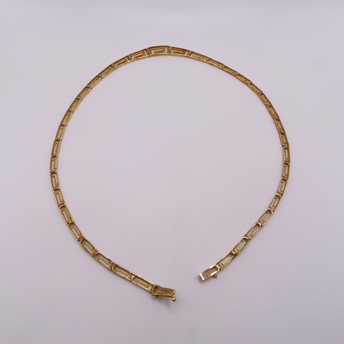 14K Yellow Gold Graduated Greek Key Link Panel Necklace Geometric 16" 13.3g