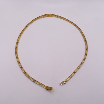 14K Yellow Gold Graduated Greek Key Link Panel Necklace Geometric 16" 13.3g