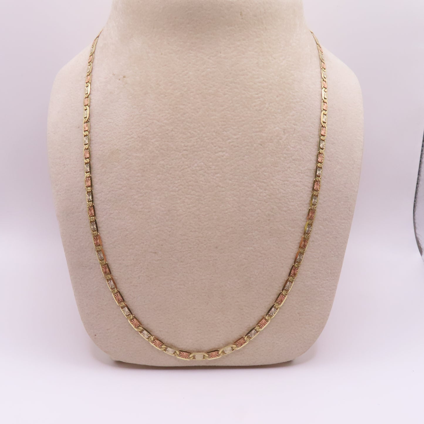 14K Tri Tone Gold Valentino Link Chain Diamond Cut Necklace 20" 8.1g
