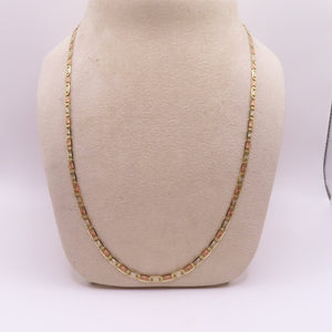 14K Tri Tone Gold Valentino Link Chain Diamond Cut Necklace 20" 8.1g