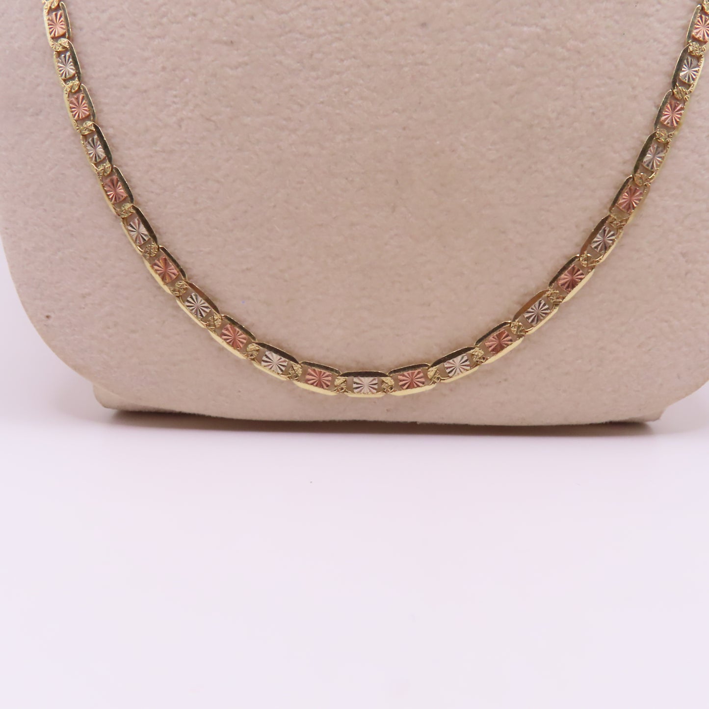 14K Tri Tone Gold Valentino Link Chain Diamond Cut Necklace 20" 8.1g