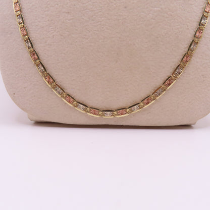 14K Tri Tone Gold Valentino Link Chain Diamond Cut Necklace 20" 8.1g