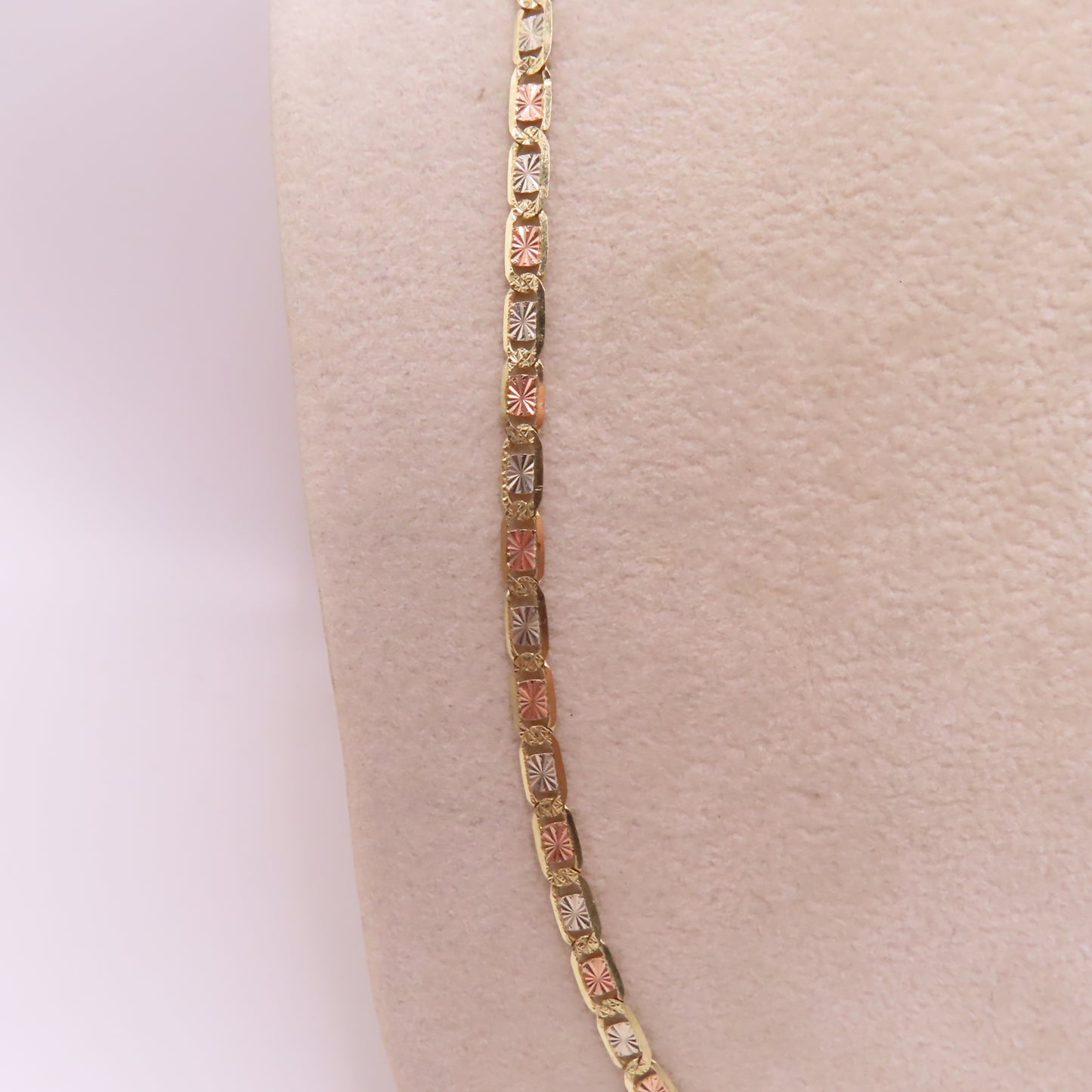14K Tri Tone Gold Valentino Link Chain Diamond Cut Necklace 20" 8.1g