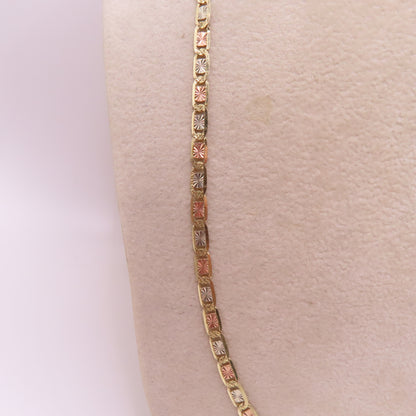 14K Tri Tone Gold Valentino Link Chain Diamond Cut Necklace 20" 8.1g
