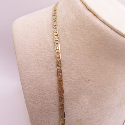 14K Tri Tone Gold Valentino Link Chain Diamond Cut Necklace 20" 8.1g