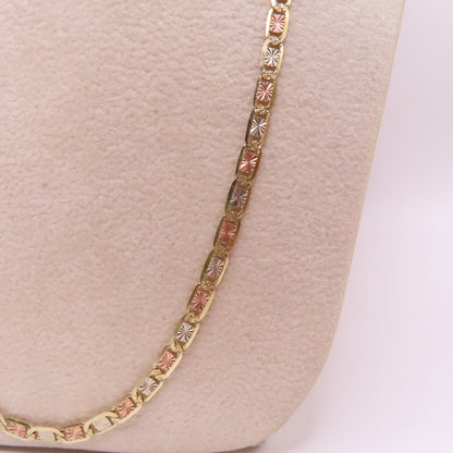 14K Tri Tone Gold Valentino Link Chain Diamond Cut Necklace 20" 8.1g