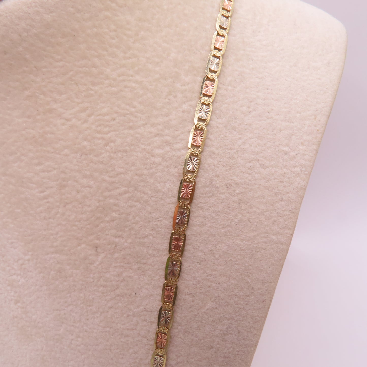 14K Tri Tone Gold Valentino Link Chain Diamond Cut Necklace 20" 8.1g