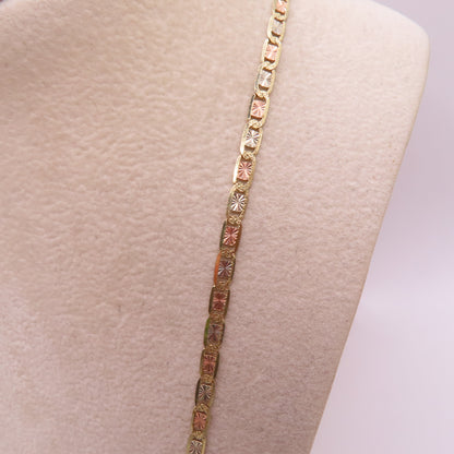 14K Tri Tone Gold Valentino Link Chain Diamond Cut Necklace 20" 8.1g