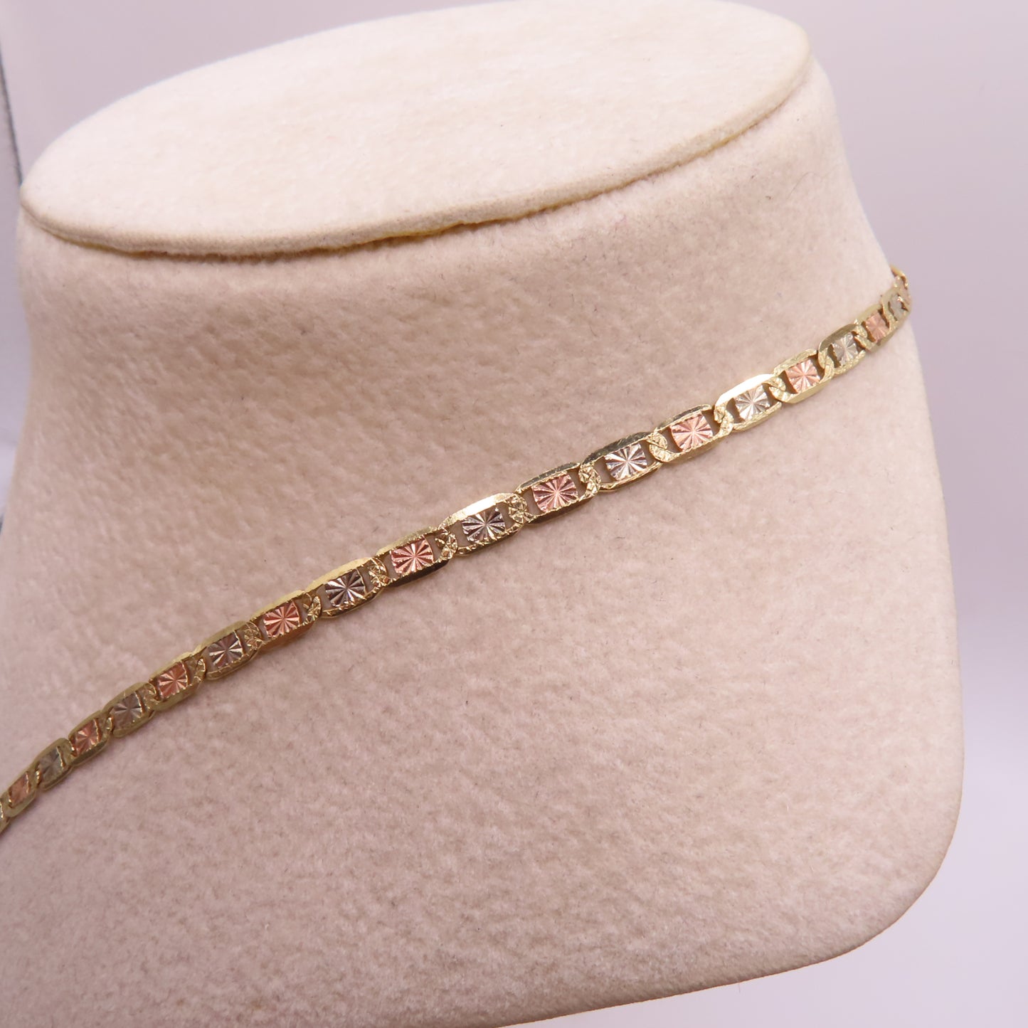 14K Tri Tone Gold Valentino Link Chain Diamond Cut Necklace 20" 8.1g