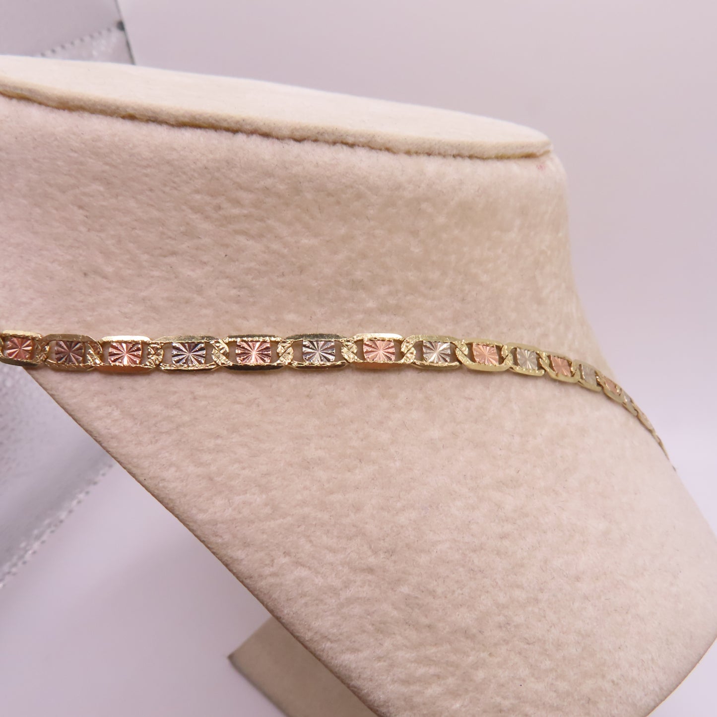 14K Tri Tone Gold Valentino Link Chain Diamond Cut Necklace 20" 8.1g