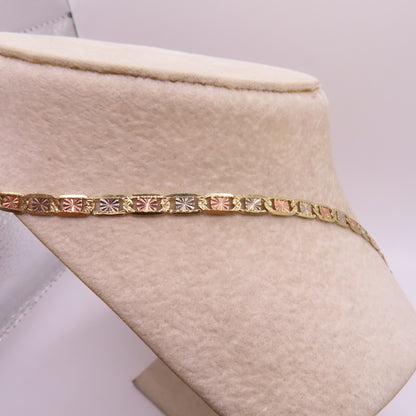 14K Tri Tone Gold Valentino Link Chain Diamond Cut Necklace 20" 8.1g