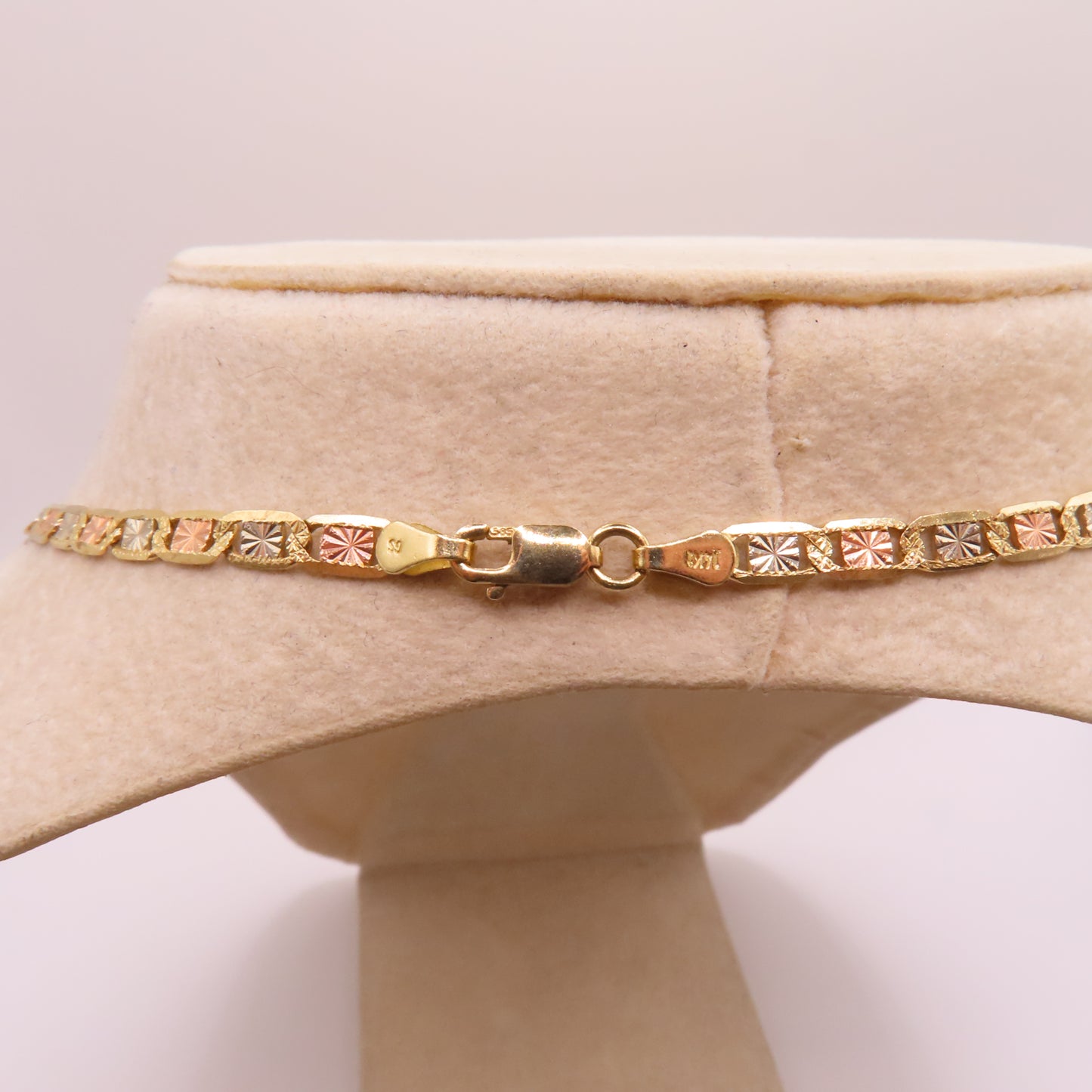 14K Tri Tone Gold Valentino Link Chain Diamond Cut Necklace 20" 8.1g