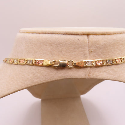 14K Tri Tone Gold Valentino Link Chain Diamond Cut Necklace 20" 8.1g