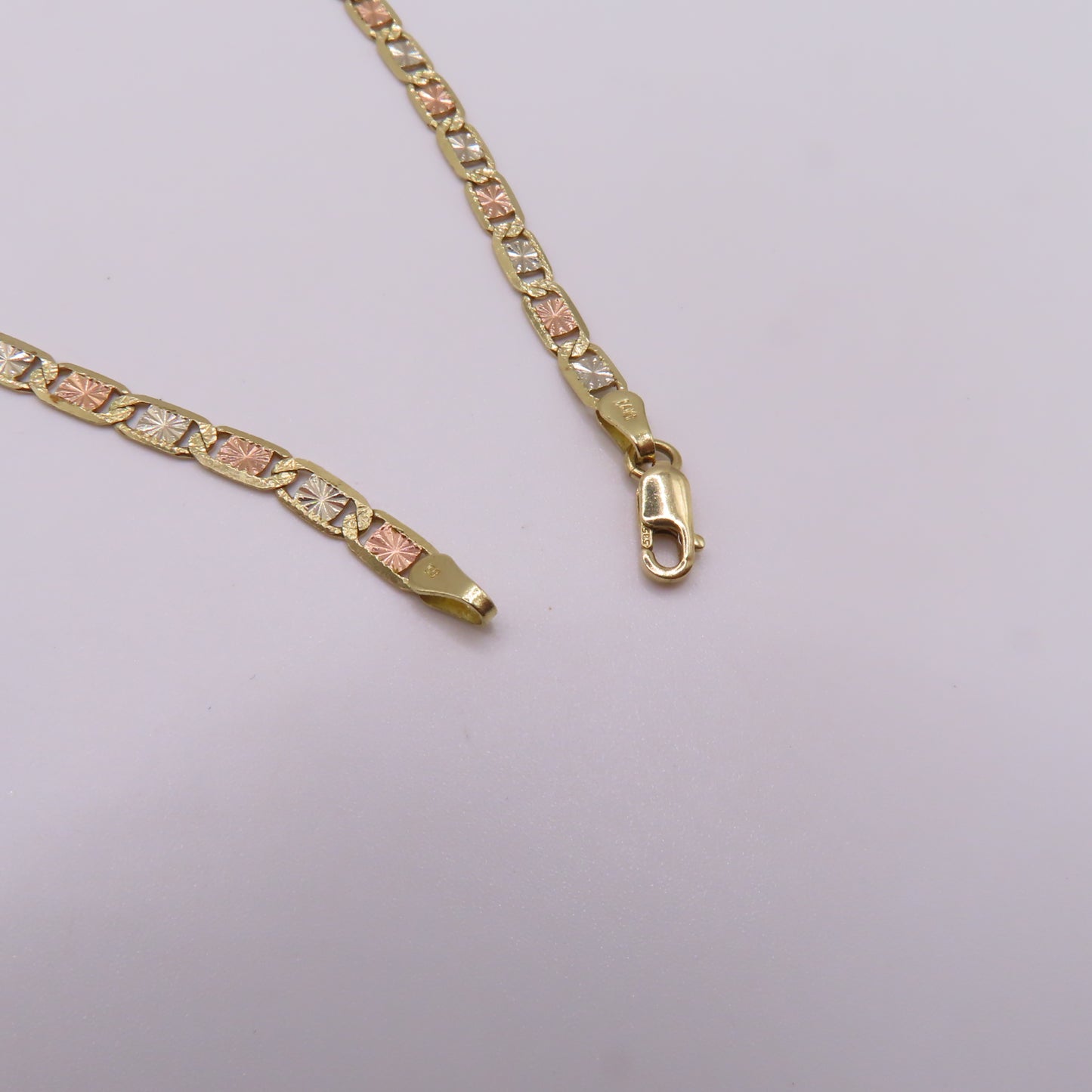 14K Tri Tone Gold Valentino Link Chain Diamond Cut Necklace 20" 8.1g