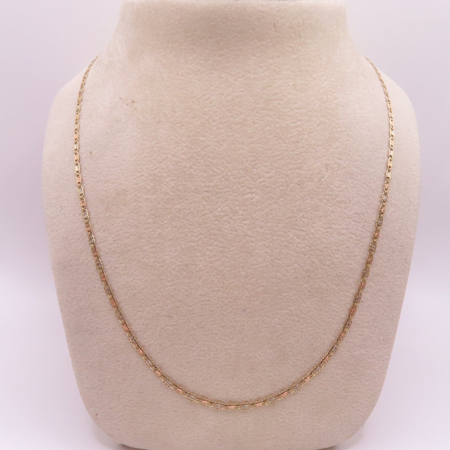 14K Tri Tone Gold Valentino Link Chain Diamond Cut Necklace 22" 3.4g