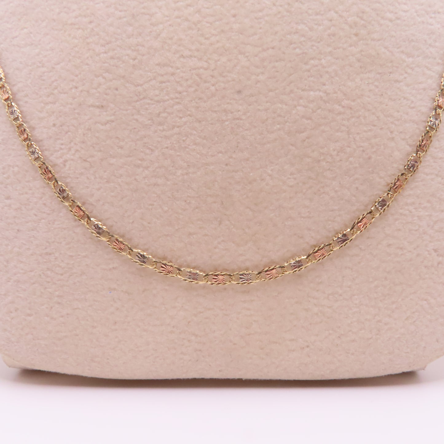 14K Tri Tone Gold Valentino Link Chain Diamond Cut Necklace 22" 3.4g