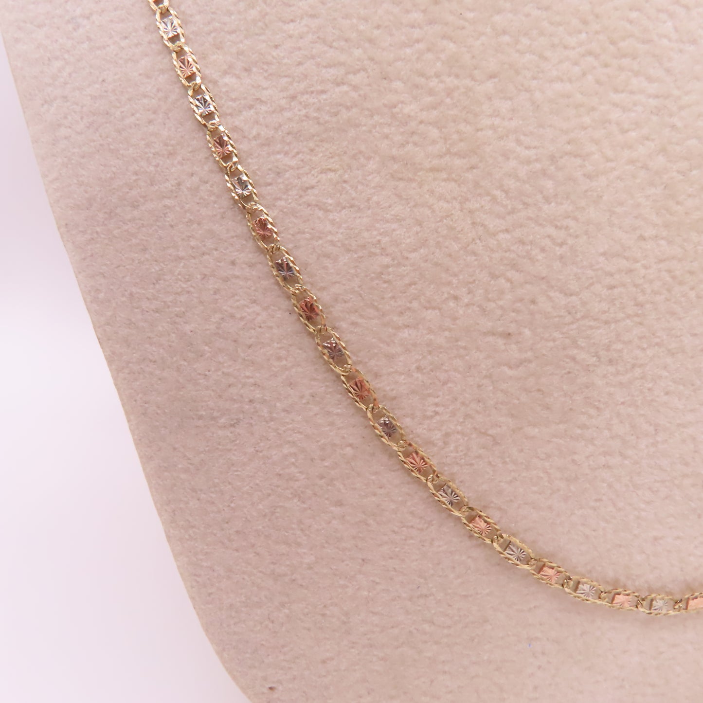 14K Tri Tone Gold Valentino Link Chain Diamond Cut Necklace 22" 3.4g