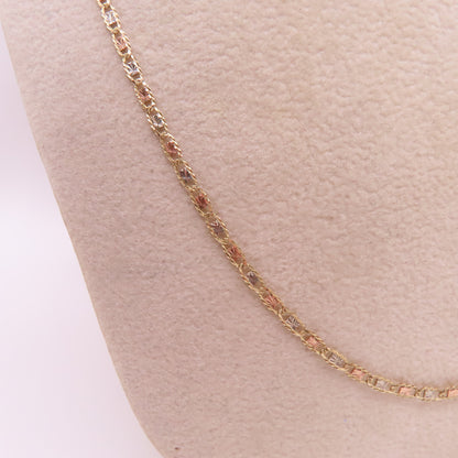 14K Tri Tone Gold Valentino Link Chain Diamond Cut Necklace 22" 3.4g