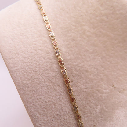 14K Tri Tone Gold Valentino Link Chain Diamond Cut Necklace 22" 3.4g