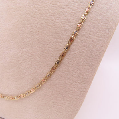 14K Tri Tone Gold Valentino Link Chain Diamond Cut Necklace 22" 3.4g