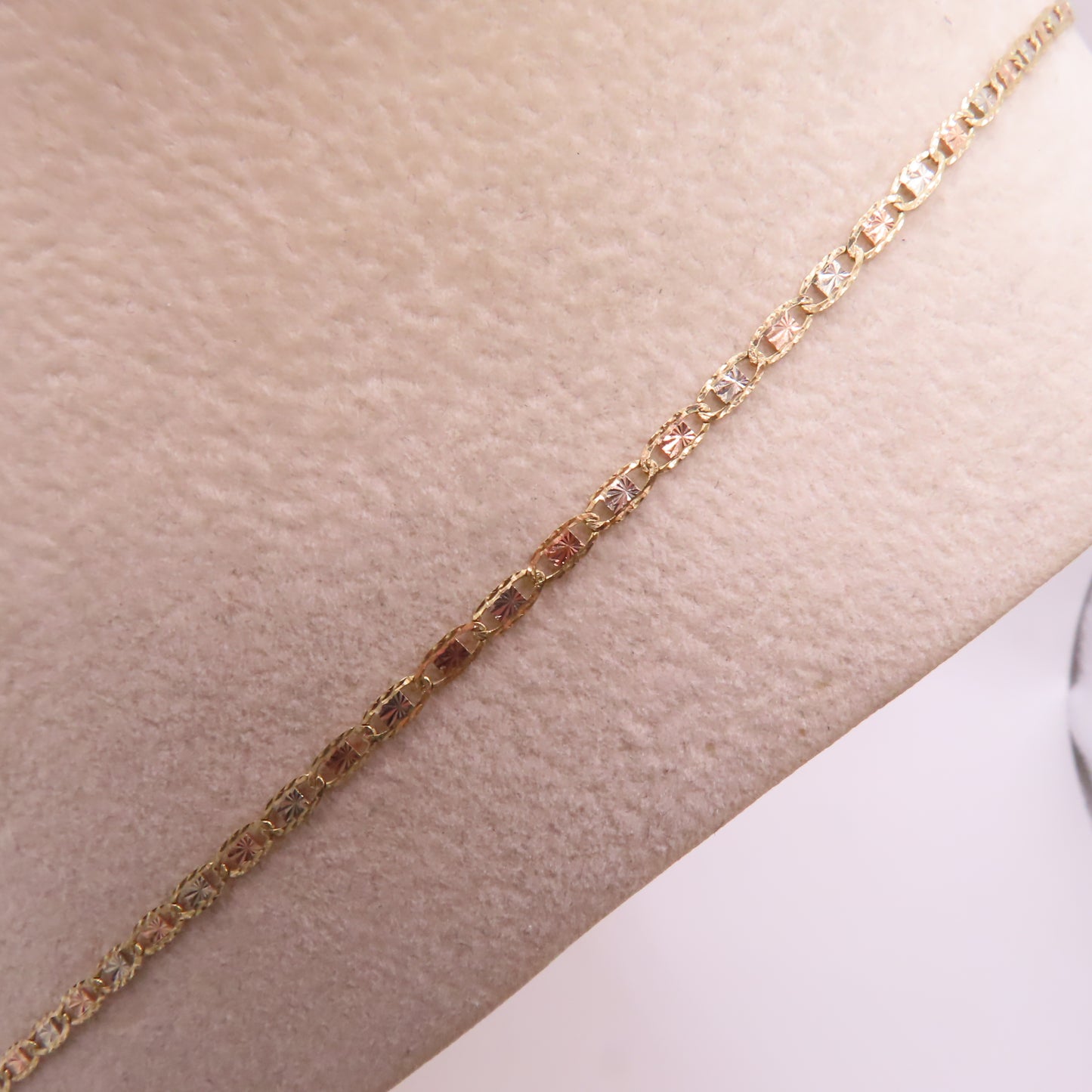 14K Tri Tone Gold Valentino Link Chain Diamond Cut Necklace 22" 3.4g