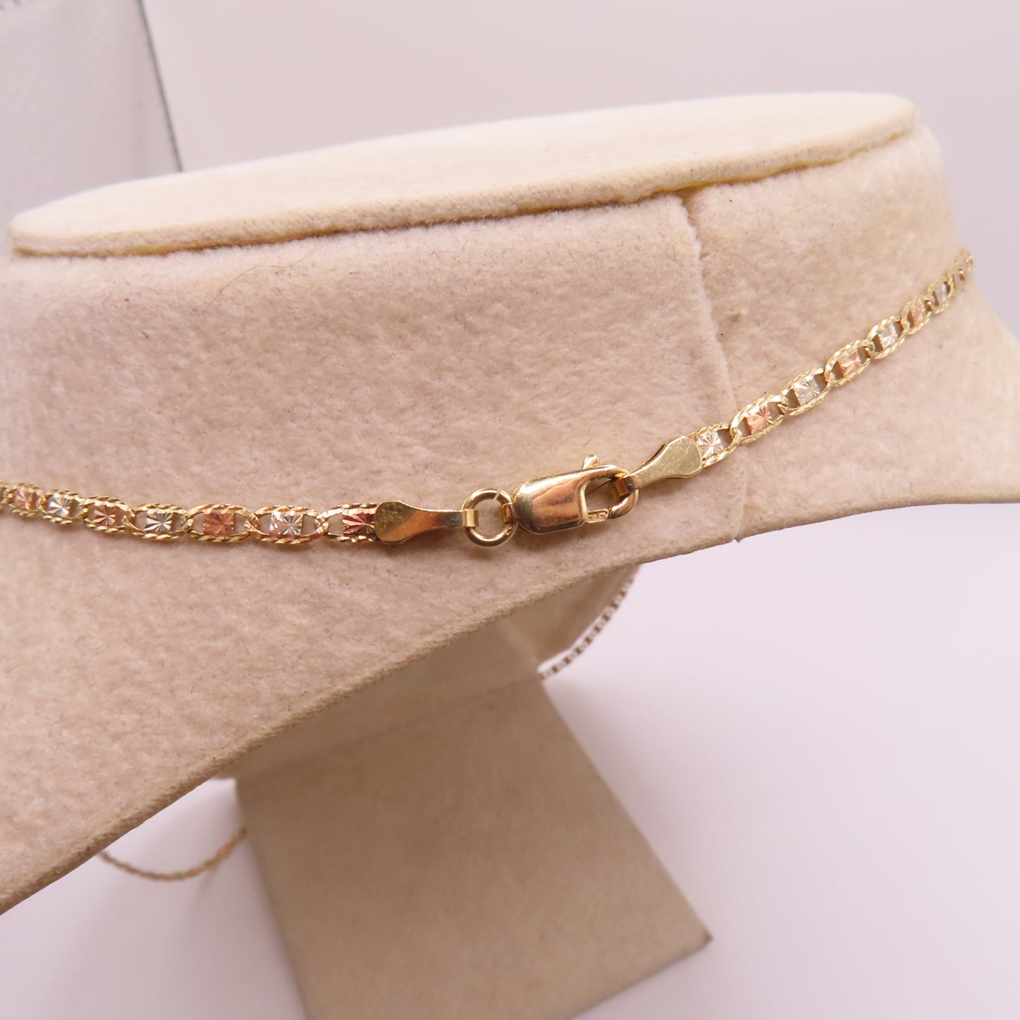 14K Tri Tone Gold Valentino Link Chain Diamond Cut Necklace 22" 3.4g