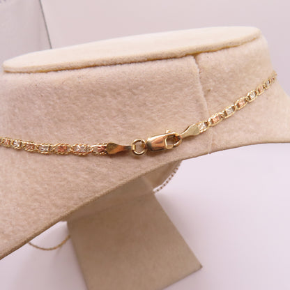 14K Tri Tone Gold Valentino Link Chain Diamond Cut Necklace 22" 3.4g