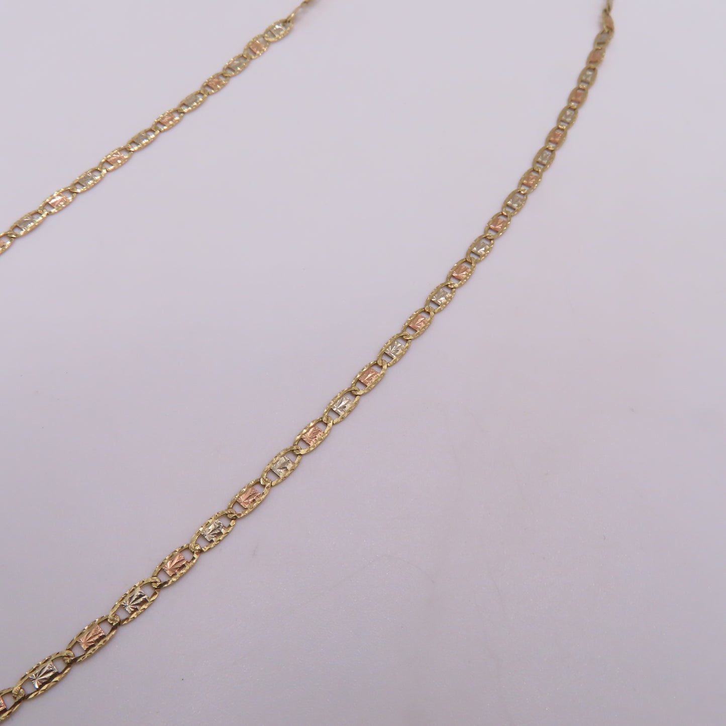14K Tri Tone Gold Valentino Link Chain Diamond Cut Necklace 22" 3.4g